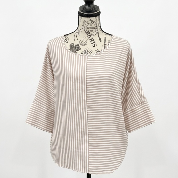 Express Tops - ✨ Express Taupe Striped Dolman Blouse Keyhole Back ✨